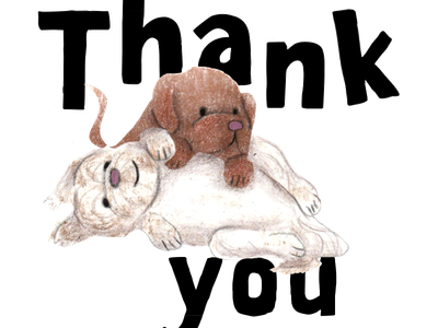 Illustration of puppies playing saying thank you