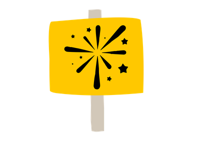 Illustration of a sign depicting fireworks
