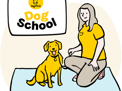 Illustration of a dog attending dog school