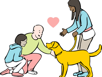 Illustration of a family with their dog