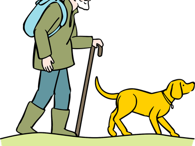 Illustration of dog and owner out on a walk