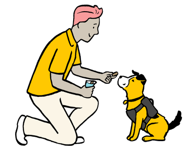 Illustration of dog with staff member