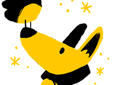 Illustration of a dog with a robin on his nose and snowflakes falling around them