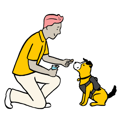 Illustration of dog with staff member