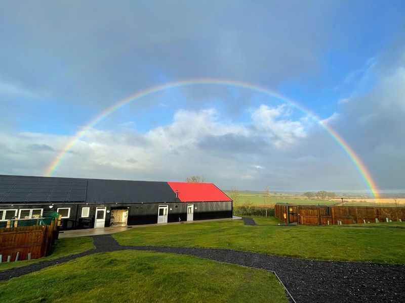 Darlington Rehoming Centre exterior with rainbow.