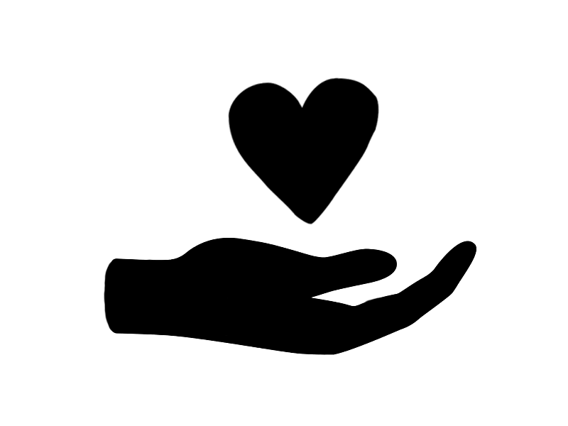 fundraising black icon with a black hand and a black heart above it