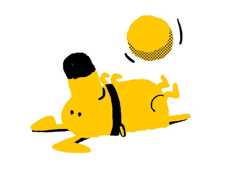 Illustration of dog lying down and playing with a ball