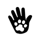 a black icon of a black hand with a white paw print in the middle
