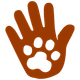 an illustration of a hand with a paw print in it in a reddy brown colour