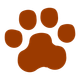 An illustration of a pawprint in a red-brown colour